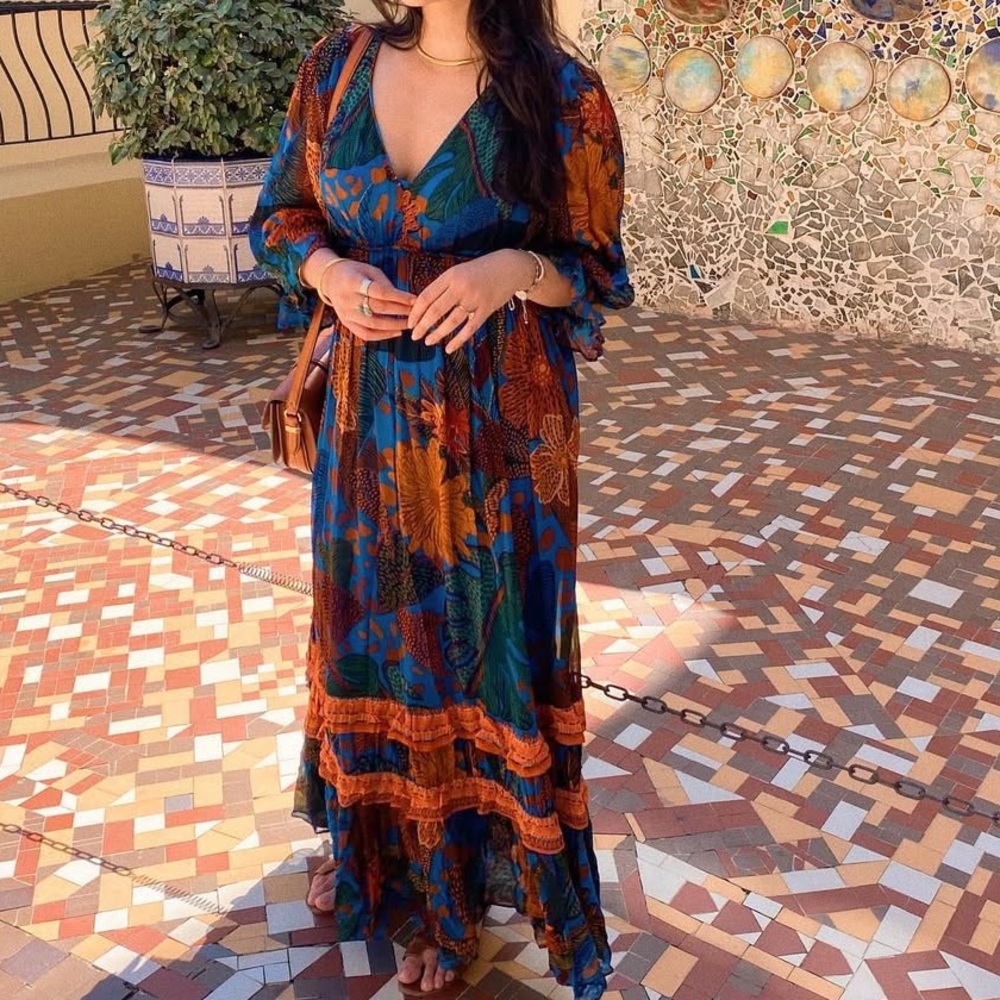 Farm Rio Anthropologie Puff Sleeve Maxi Dress